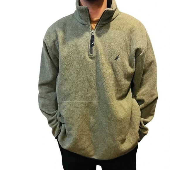 Nautica Fleece Top Quarter Zip, Large, Olive Green men size large - Picture 1 of 5